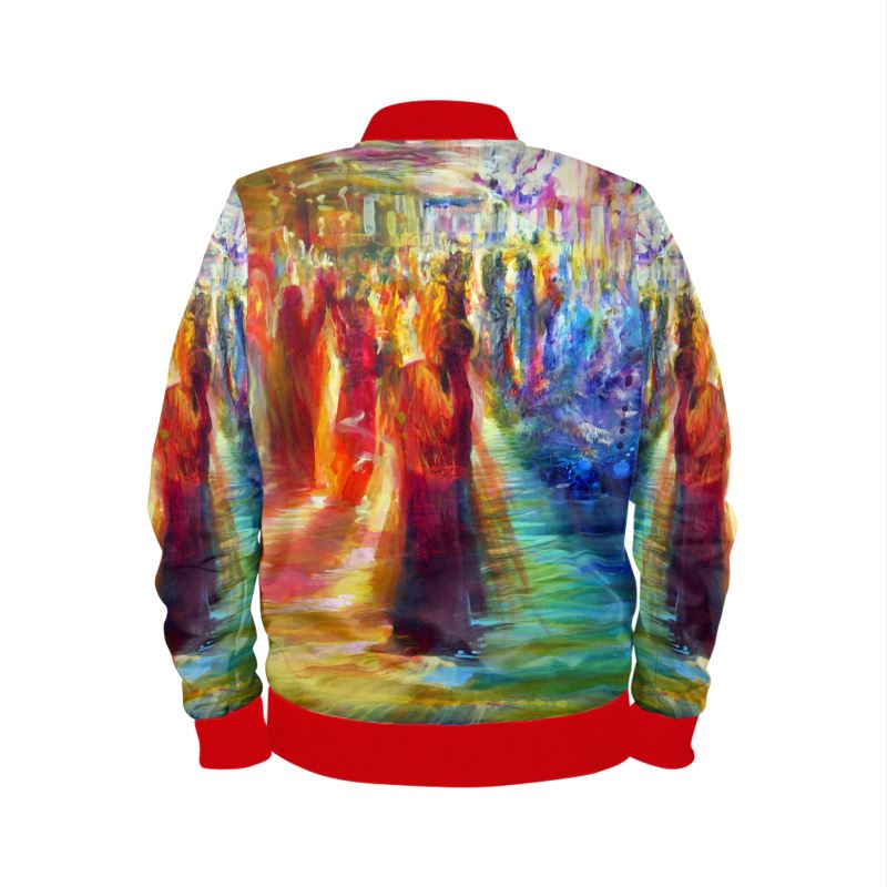 Men's Satin Bomber Jacket | "Rainbow Dance" by Yoram Raanan