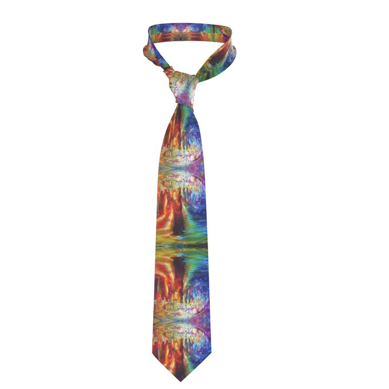 Handmade Silk Tie | "Rainbow Dance" fractal by Yoram Raanan